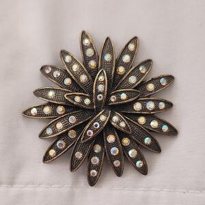 Multi-colored Aurora Borealis Rhinestone Star-Burst Brooch